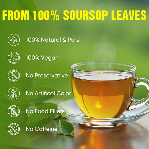 TEAWOO Soursop Tea Bags, 60 Packs 100% Natural Soursop Leaves (Hojas de Guanabana), Sugar-Free Caffeine-Free Gluten-Free Non-GMO Herbal Tea