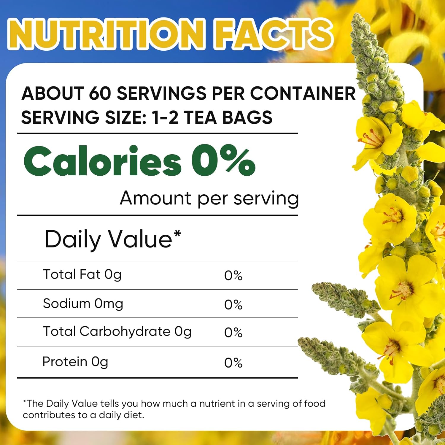 TEAWOO 60 Mullein Leaf Tea Bags, From 100% Natural Mullein Leaves for Lungs Health and Respiratory Support, Gluten-Free, Vegan, Non GMO