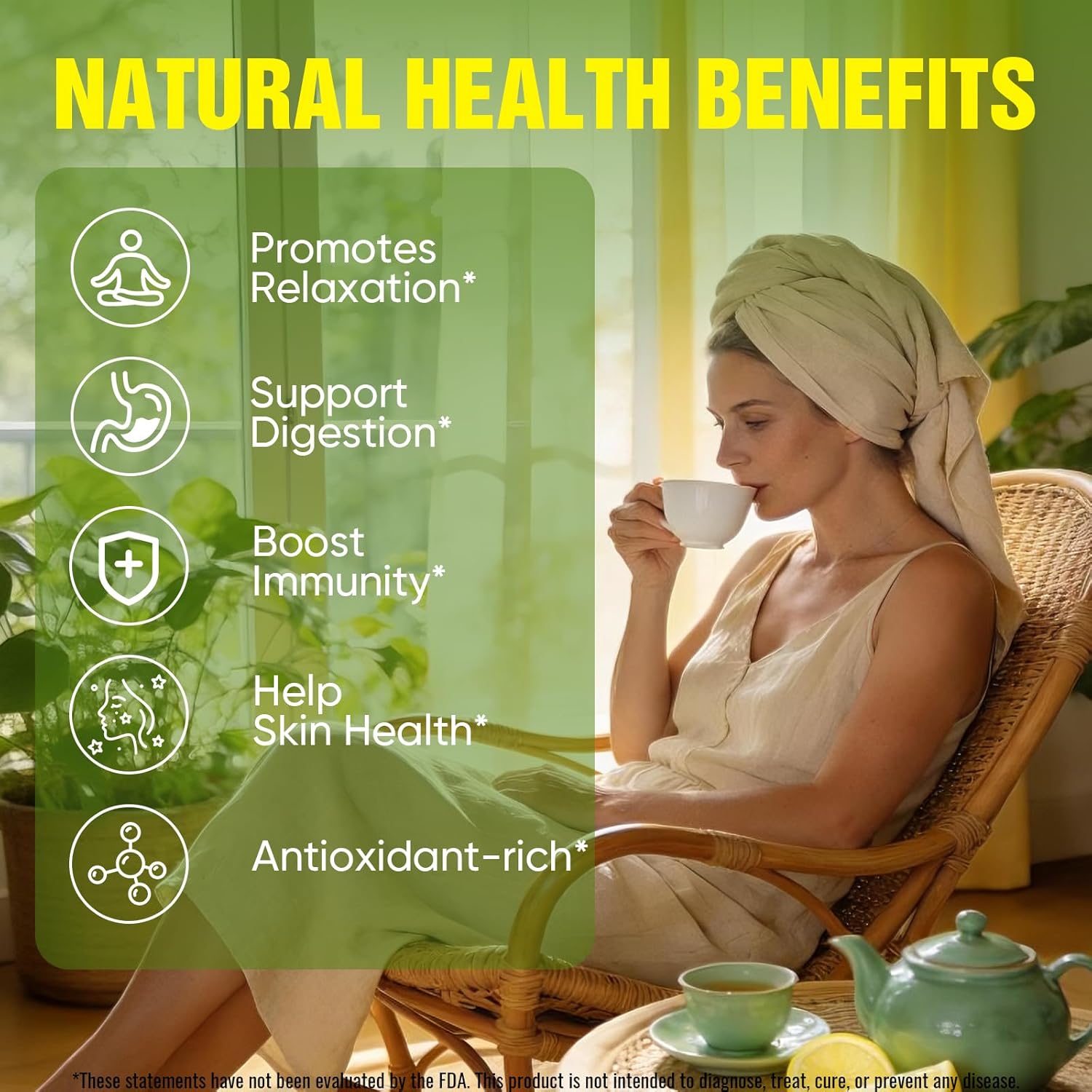 TEAWOO Soursop Tea Bags, 60 Packs 100% Natural Soursop Leaves (Hojas de Guanabana), Sugar-Free Caffeine-Free Gluten-Free Non-GMO Herbal Tea