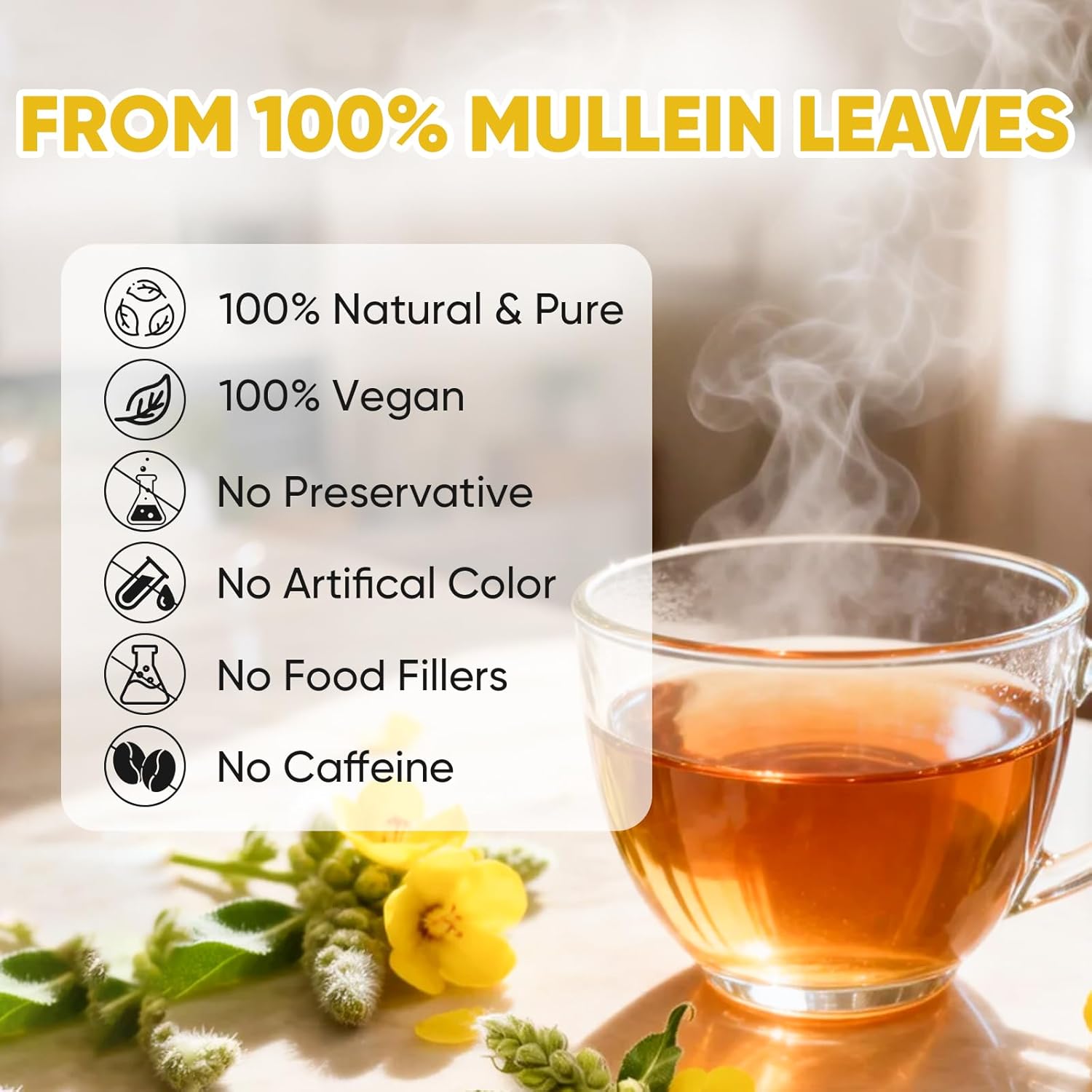 TEAWOO 60 Mullein Leaf Tea Bags, From 100% Natural Mullein Leaves for Lungs Health and Respiratory Support, Gluten-Free, Vegan, Non GMO