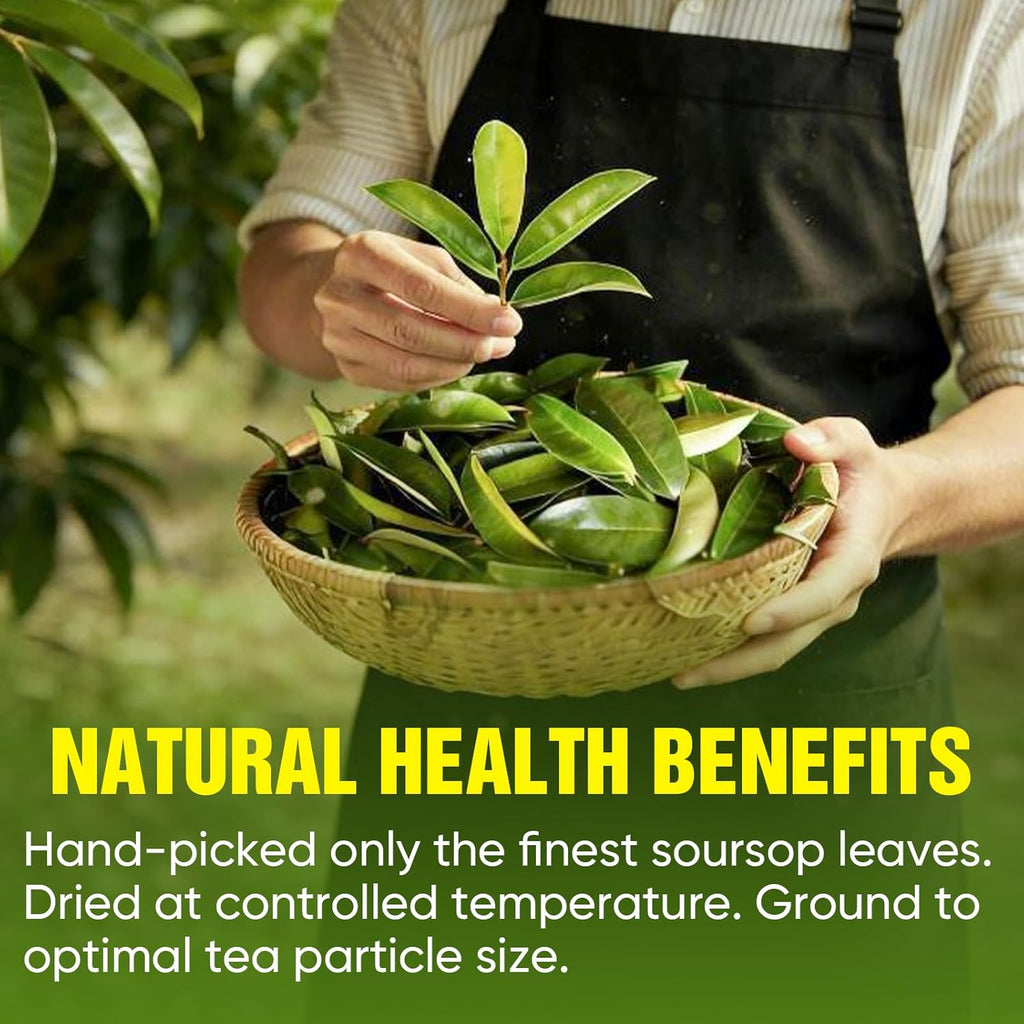 TEAWOO Soursop Tea Bags, 60 Packs 100% Natural Soursop Leaves (Hojas de Guanabana), Sugar-Free Caffeine-Free Gluten-Free Non-GMO Herbal Tea